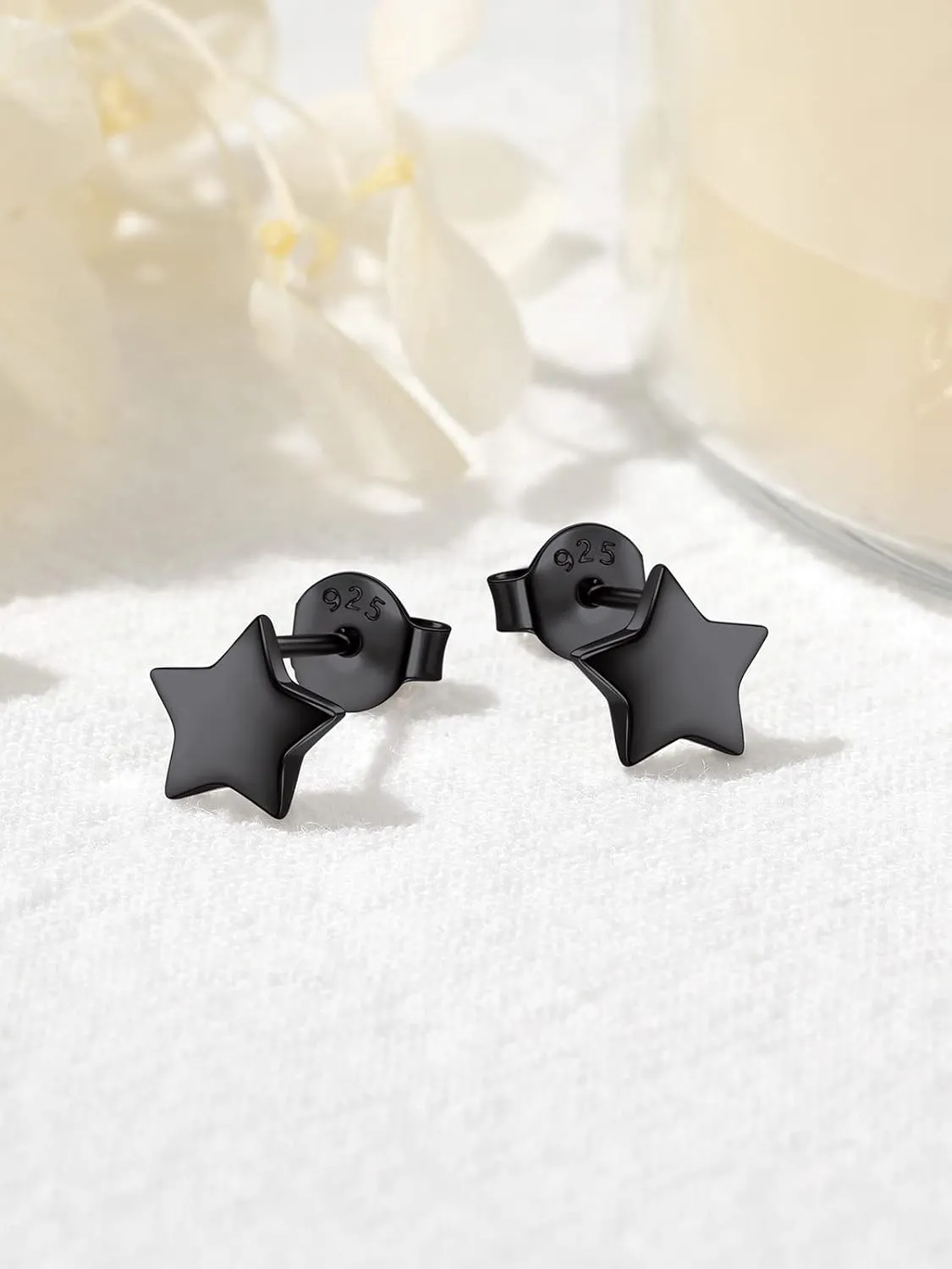 FOCALOOK 925 Sterling Silver Stud Earrings Minimalist Dainty Lightning/Bar/Triangle/Dot/Heart/Moon Star Earrings for Women Teengirls