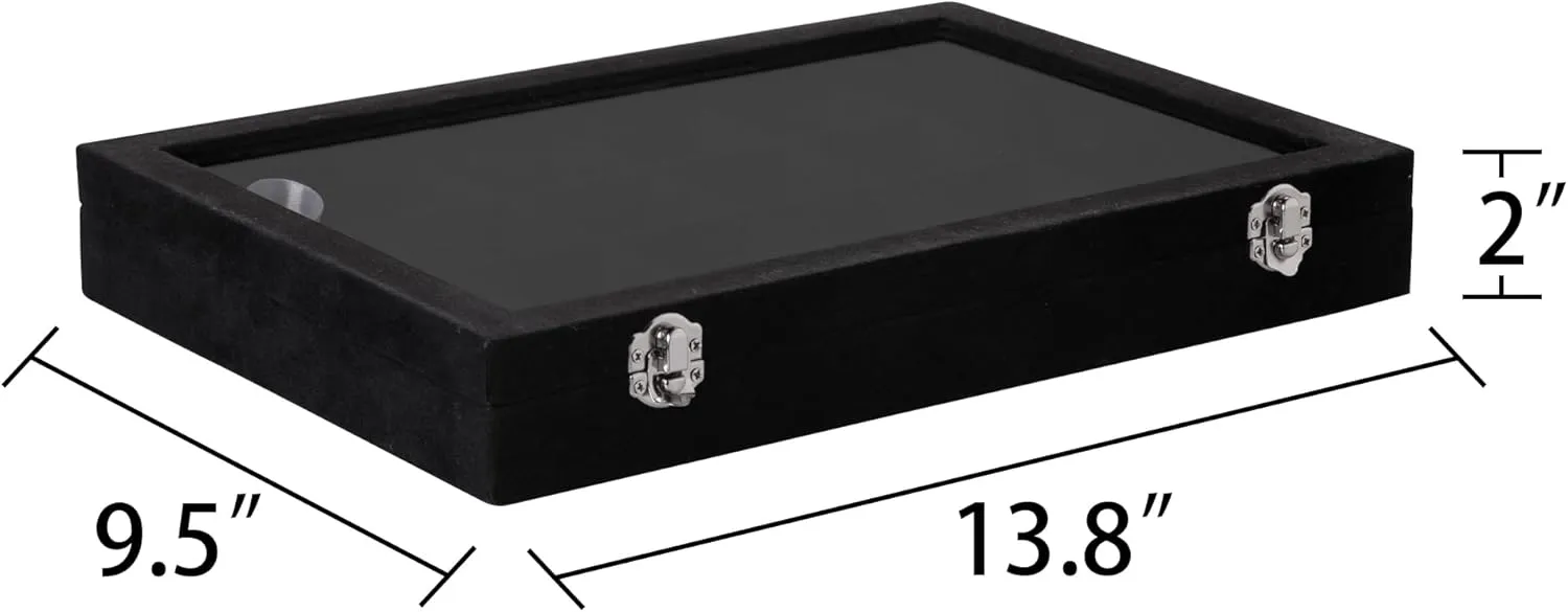 Frebeauty Velvet Jewelry Tray,24 Grid Jewelry Organizer with Clear Lid,Earring Holder Organizer with Clasp,Drawer Insert Rings Pendants Brooches,13.8 x 9.5 x 2 Inches,Gift for Women Girls(Black)
