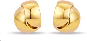 Free bird Chunky Gold Earrings 14K Gold Plated Sterling Silver Post Statement Double Dome Hoop Earrings Hypoallergenic Small Chunky Thick Gold Earrings for Women