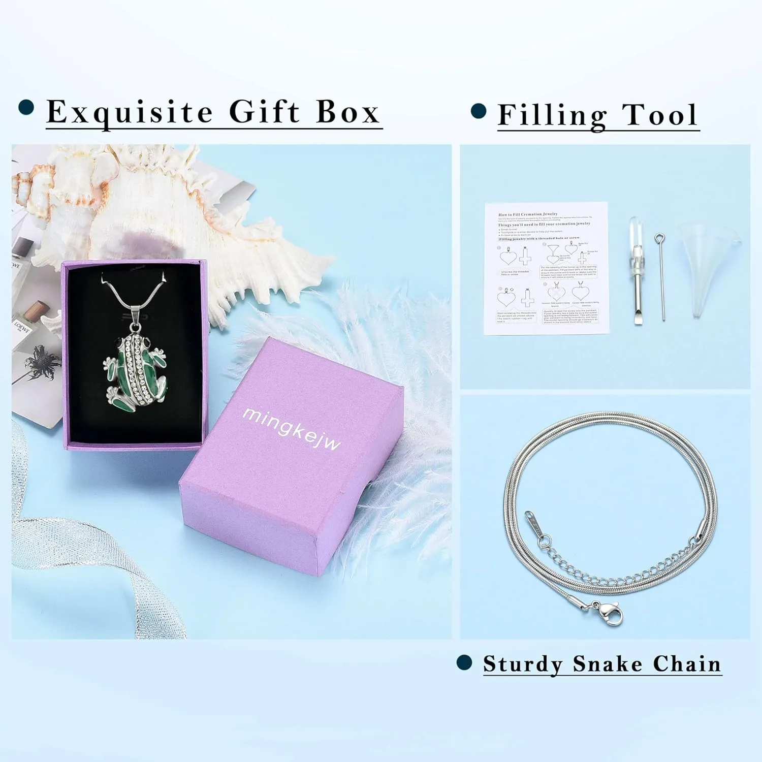 Frog Urn Necklace for Ashes Animals Cremation Jewelry Stainlee Steel Memorial Necklaces Keepsake Jewelry Ashe Holder Pendant for Human Ashes with Filling Kits