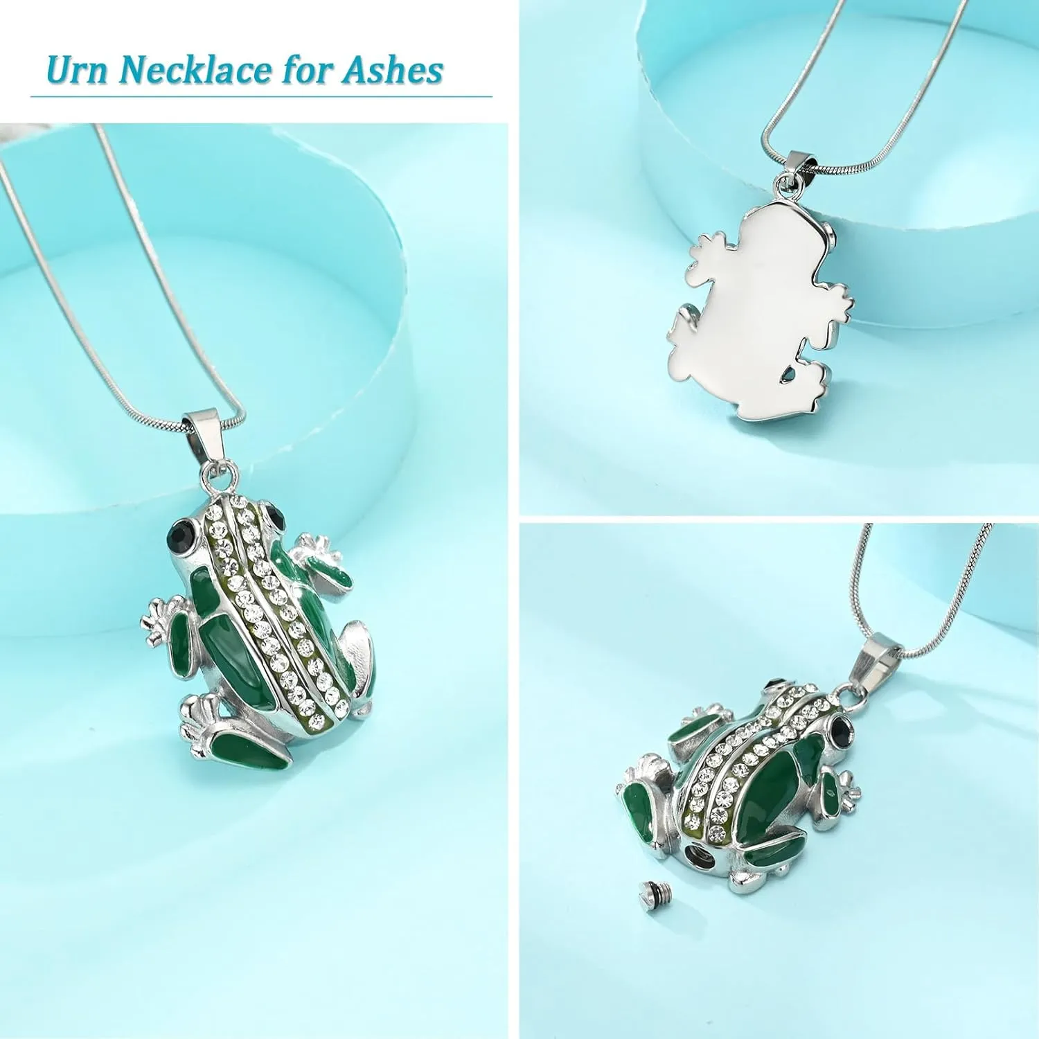 Frog Urn Necklace for Ashes Animals Cremation Jewelry Stainlee Steel Memorial Necklaces Keepsake Jewelry Ashe Holder Pendant for Human Ashes with Filling Kits
