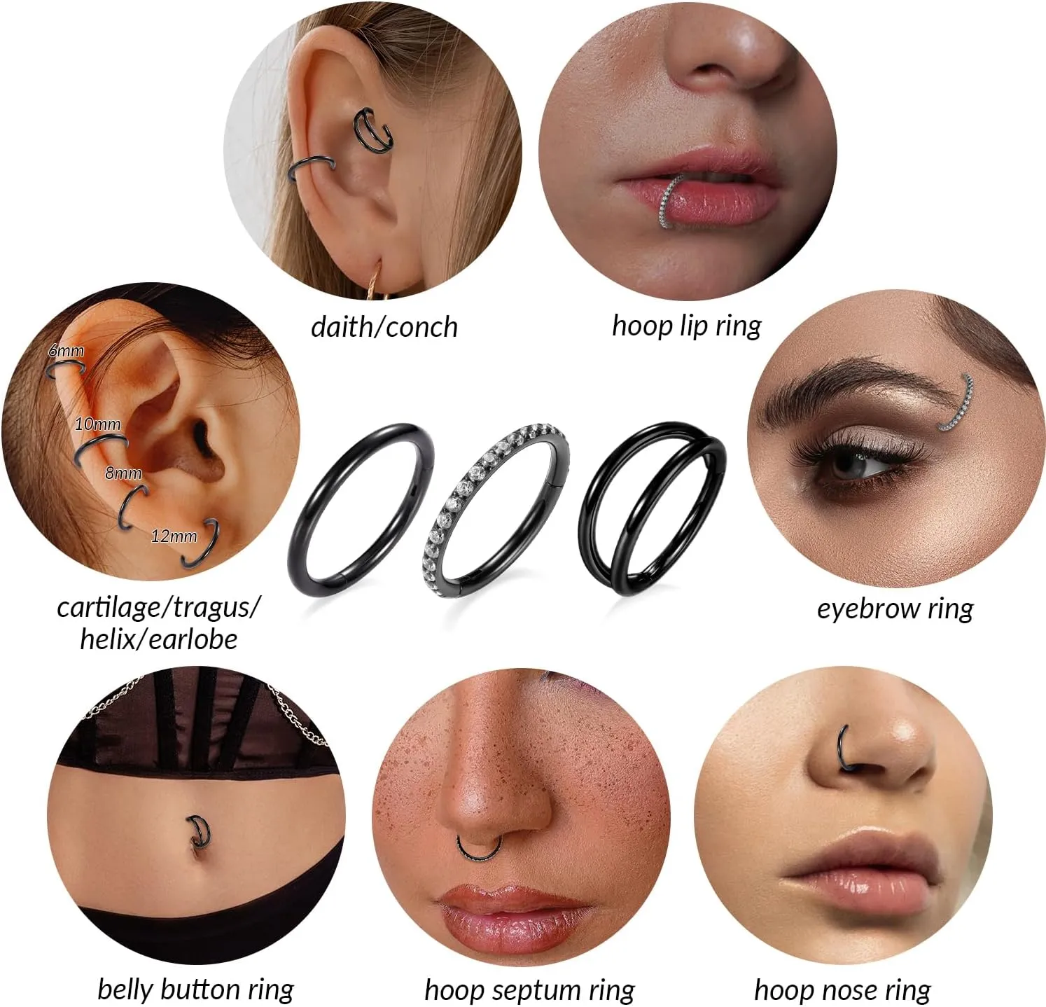 FUNLMO 3Pcs Nose Rings Double Hoop Nose Ring Conch Daith Tragus Helix Rook Piercing Jewelry Surgical Steel Cartilage Earring Conch Hoop Earring Septum Jewelry Lip Ring