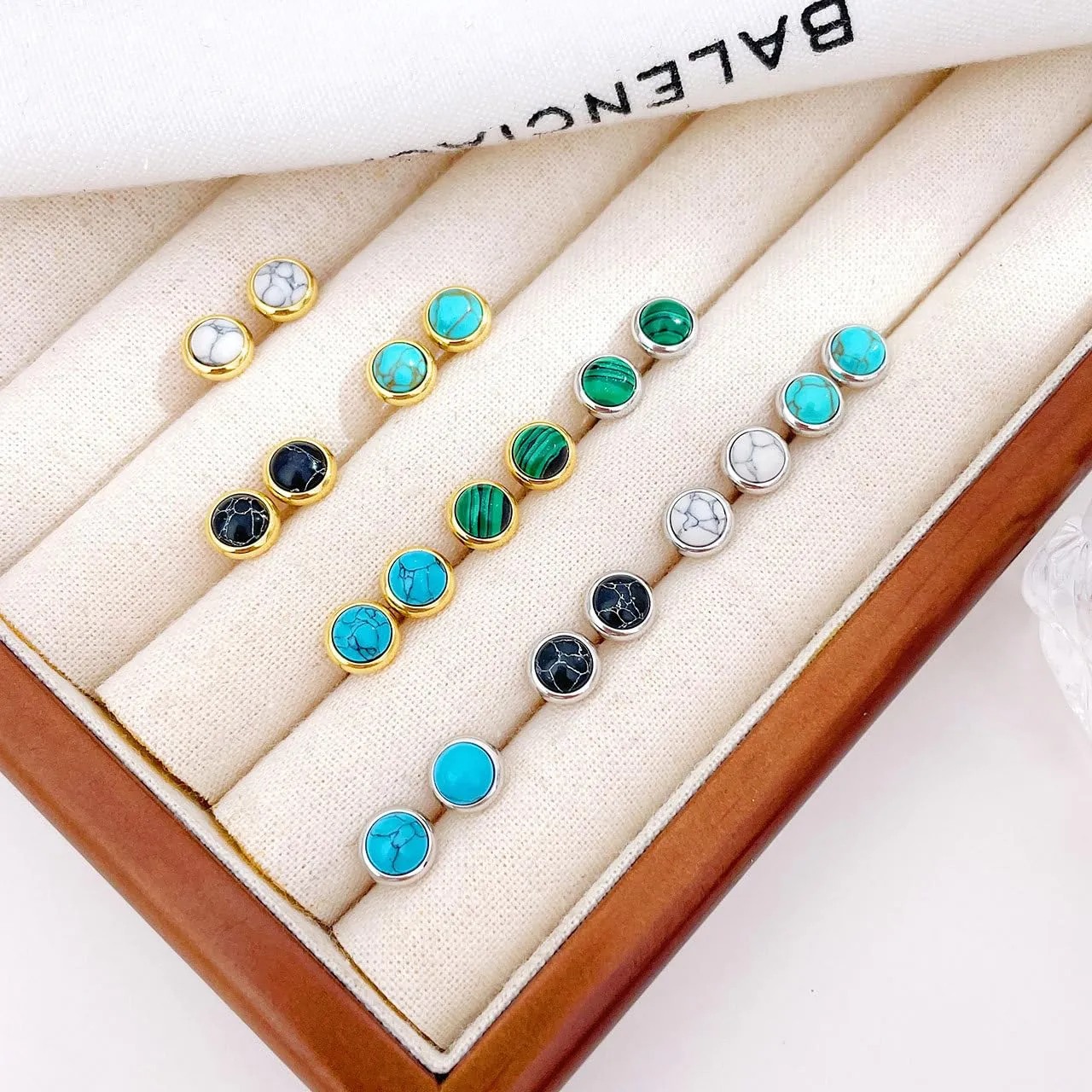 G23 Titanium Handmade Turquoise Stud Earrings for Sensitive Skin Hypoallergenic Women Flat Back Nap Earrings Studs 20G Screw Back Cartilage Stud Earrings Gold Blue