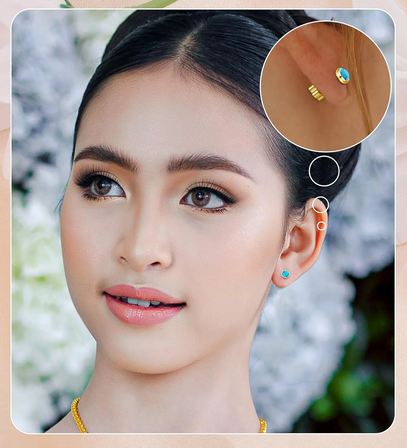 G23 Titanium Handmade Turquoise Stud Earrings for Sensitive Skin Hypoallergenic Women Flat Back Nap Earrings Studs 20G Screw Back Cartilage Stud Earrings Gold Blue