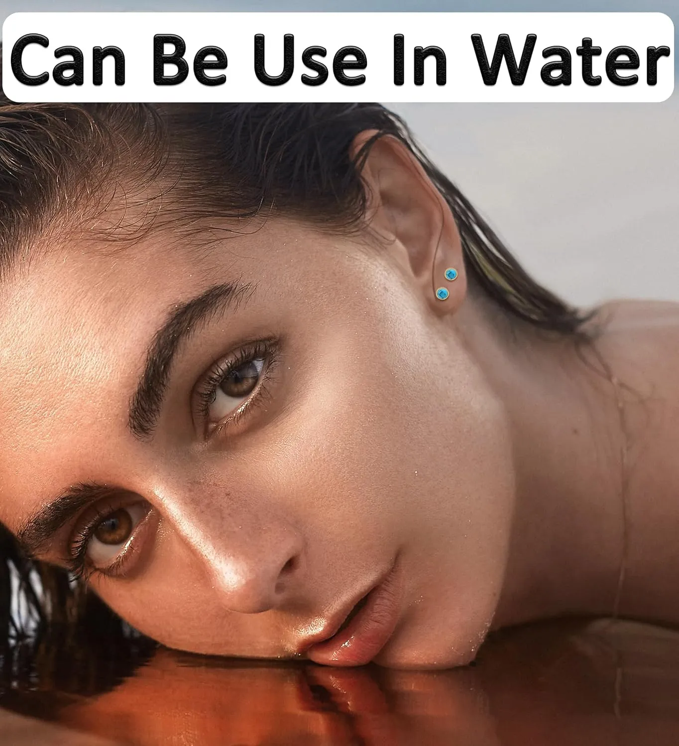 G23 Titanium Handmade Turquoise Stud Earrings for Sensitive Skin Hypoallergenic Women Flat Back Nap Earrings Studs 20G Screw Back Cartilage Stud Earrings Gold Blue