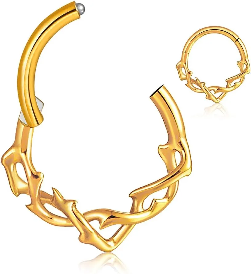 G23 Titanium Septum Ring Hoop,16G ASTM F136 Titanium Nose rings Jewelry Clicker Cartilage Earring Hinged Segment Daith Piercing Black silver gold 1PCS