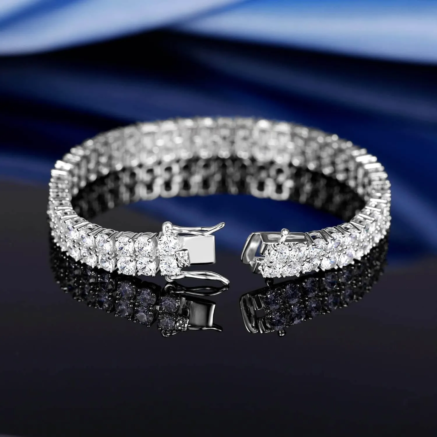Gemsme 2 Rows Tennis Bracelets for Women Men - 18K Yellow Gold Plated 3mm Round Cut Cubic Zirconia Classic Tennis Bracelet, Size 6.5-8.5 Inch