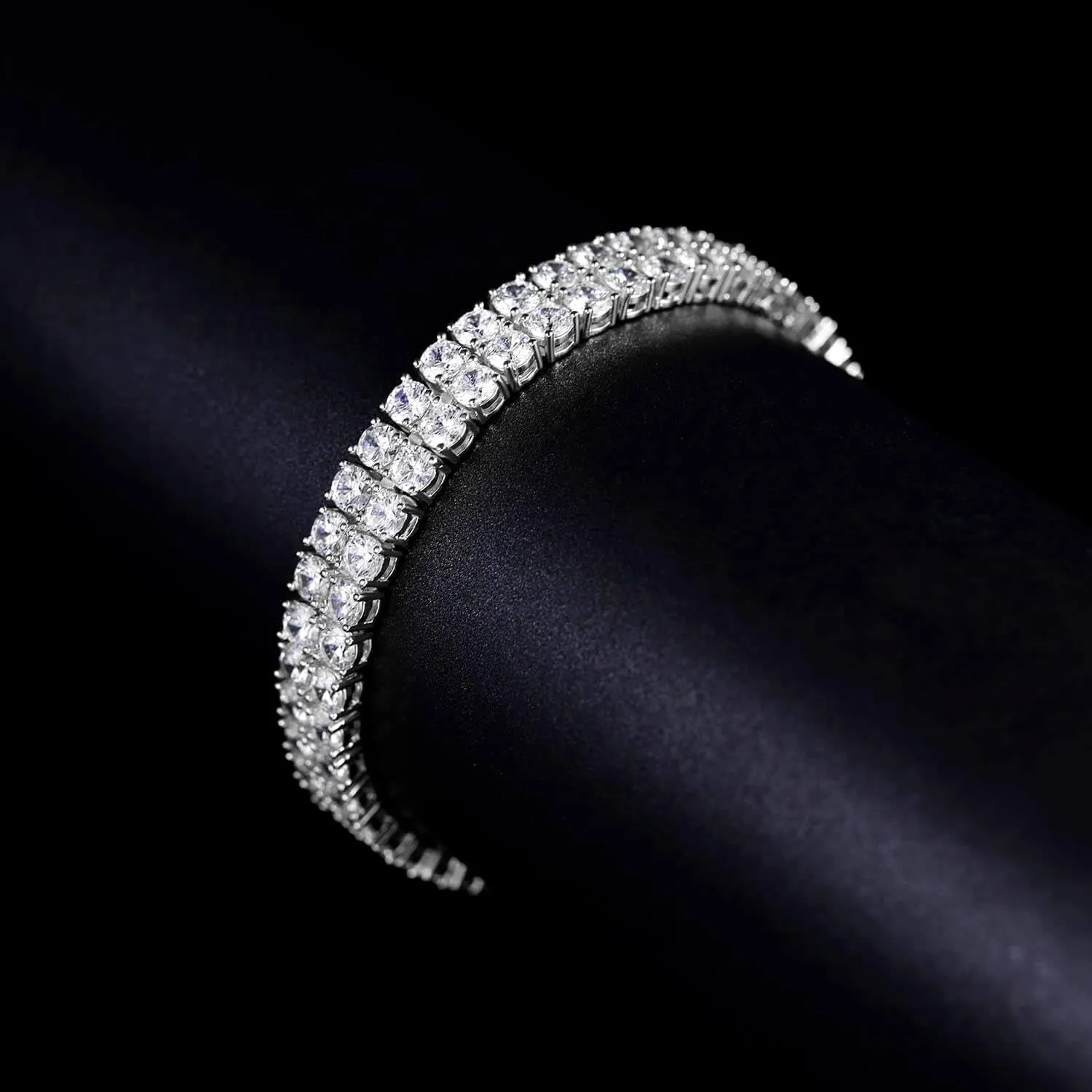 Gemsme 2 Rows Tennis Bracelets for Women Men - 18K Yellow Gold Plated 3mm Round Cut Cubic Zirconia Classic Tennis Bracelet, Size 6.5-8.5 Inch