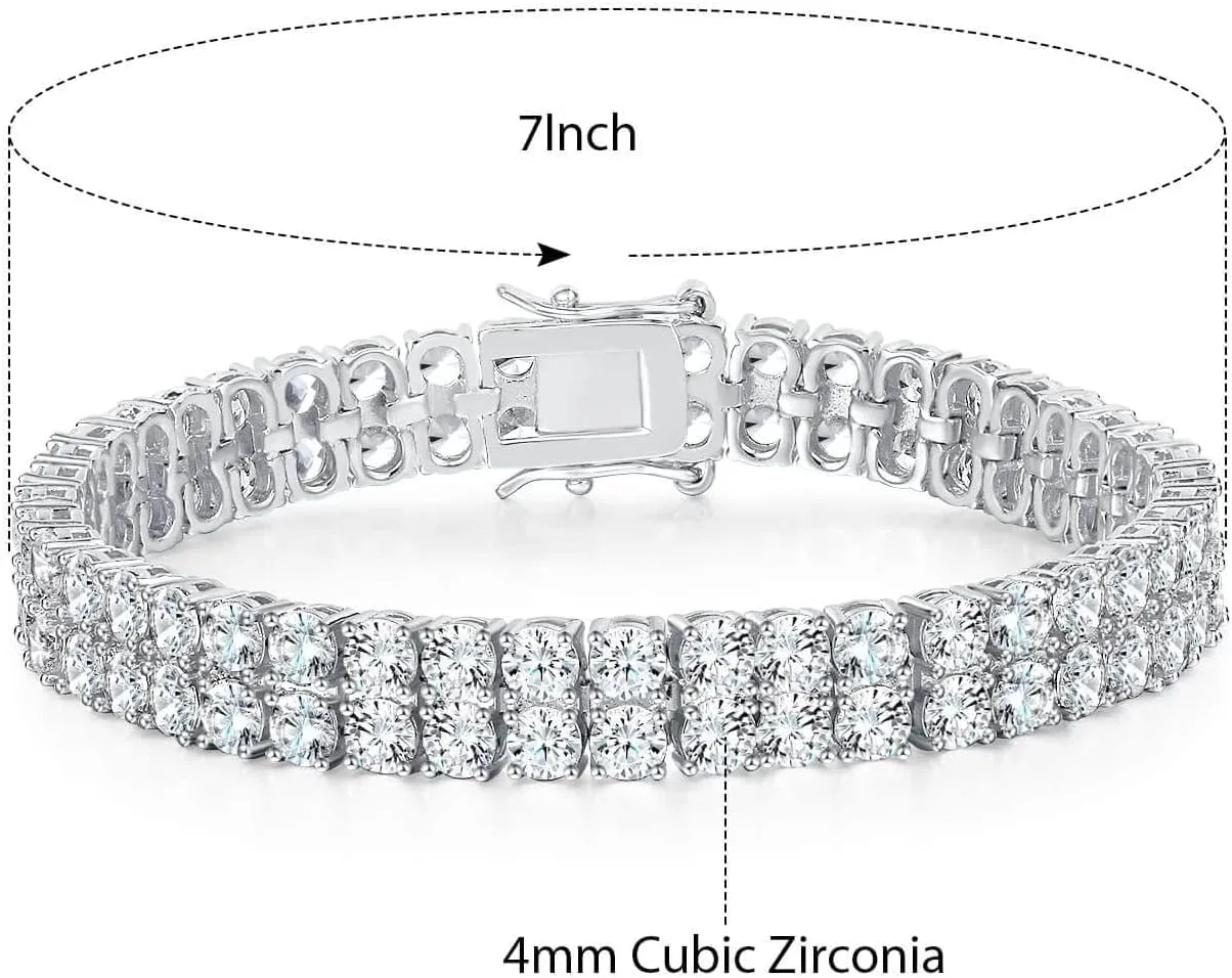 Gemsme 2 Rows Tennis Bracelets for Women Men - 18K Yellow Gold Plated 3mm Round Cut Cubic Zirconia Classic Tennis Bracelet, Size 6.5-8.5 Inch