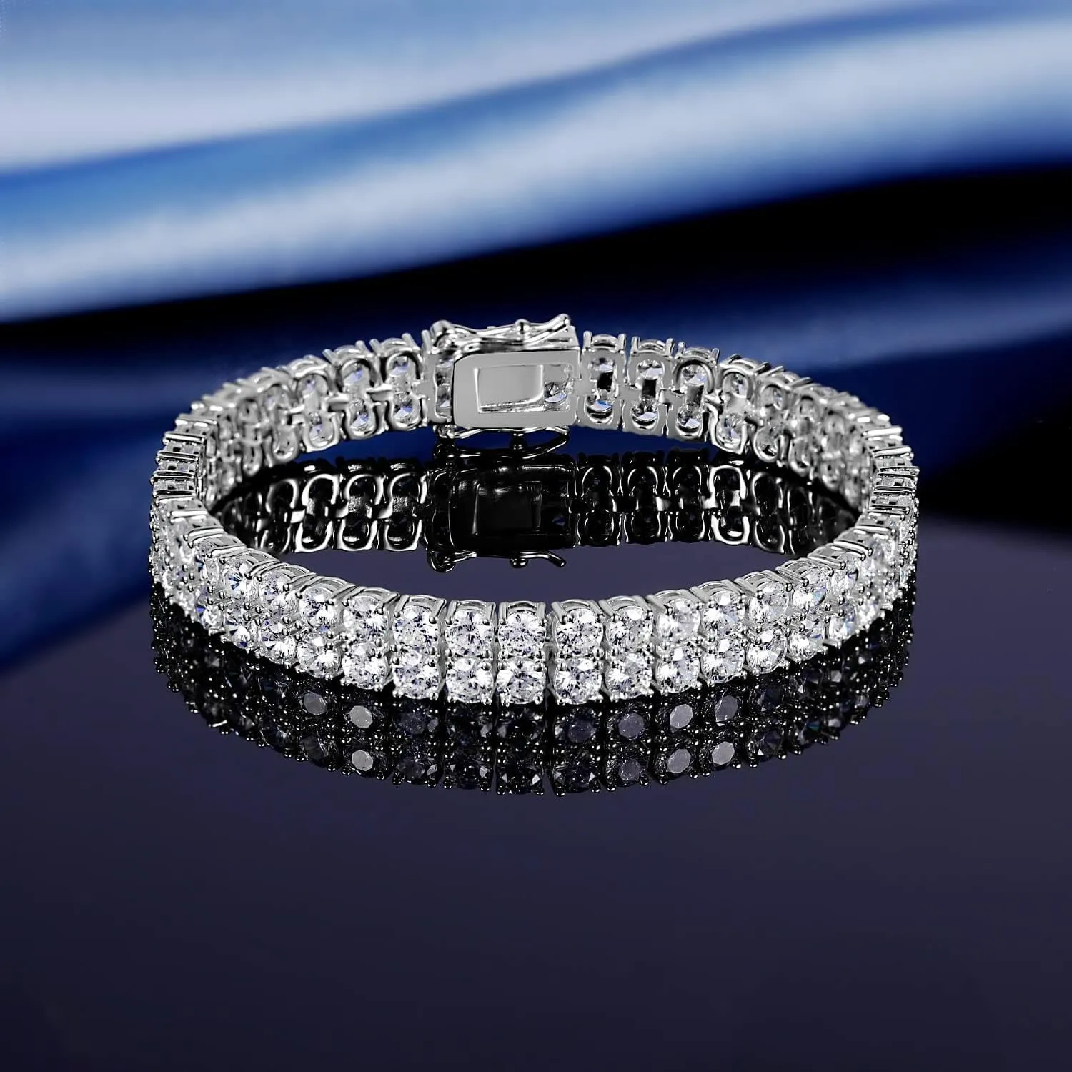 Gemsme 2 Rows Tennis Bracelets for Women Men - 18K Yellow Gold Plated 3mm Round Cut Cubic Zirconia Classic Tennis Bracelet, Size 6.5-8.5 Inch