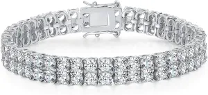 Gemsme 2 Rows Tennis Bracelets for Women Men - 18K Yellow Gold Plated 3mm Round Cut Cubic Zirconia Classic Tennis Bracelet, Size 6.5-8.5 Inch