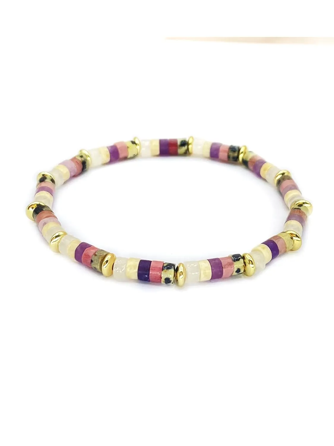 Gemstone Crystal Beaded Bracelets Amethyst Jade Quartz Lava Natural Stretch African Jewelry Y2K Colorful Handmade Bracelet for Women Teen Girls (7.5inch, Grey Bracelet) (7.5inch, jade) (Red)
