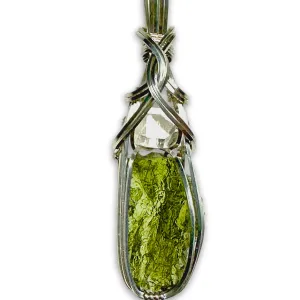 Genuine Moldavite Crystal - Large Herkimer Diamond Necklace Pendant - High Vibration Czech Moldavite Pendant | Healing Moldavite Stone Christmas Gift S61a (Silver, 1.8 Gram Moldavite, S)