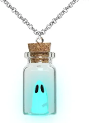 Ghost Necklace, Adopt A Ghost Necklace, Glow In The Dark Ghost Necklace Ghost In A Bottle Necklace Halloween Jewelry for Women Ghost Hunting Necklace Spooky Halloween Necklace