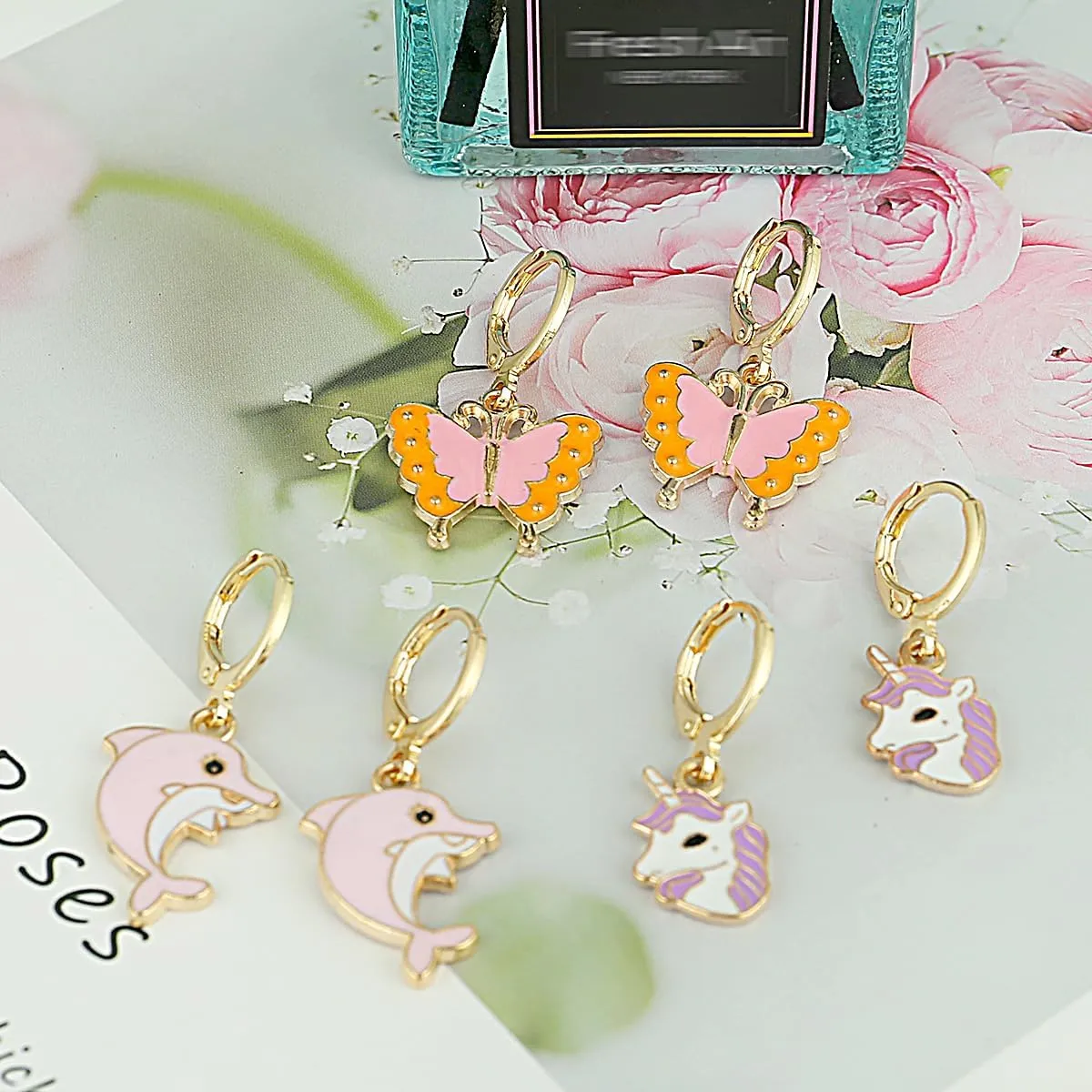 Girls Hypoallergenic Huggie Hoop Earrings with Charm Cute Small Dangle Hoop Earrings Set (10-20 Pairs)