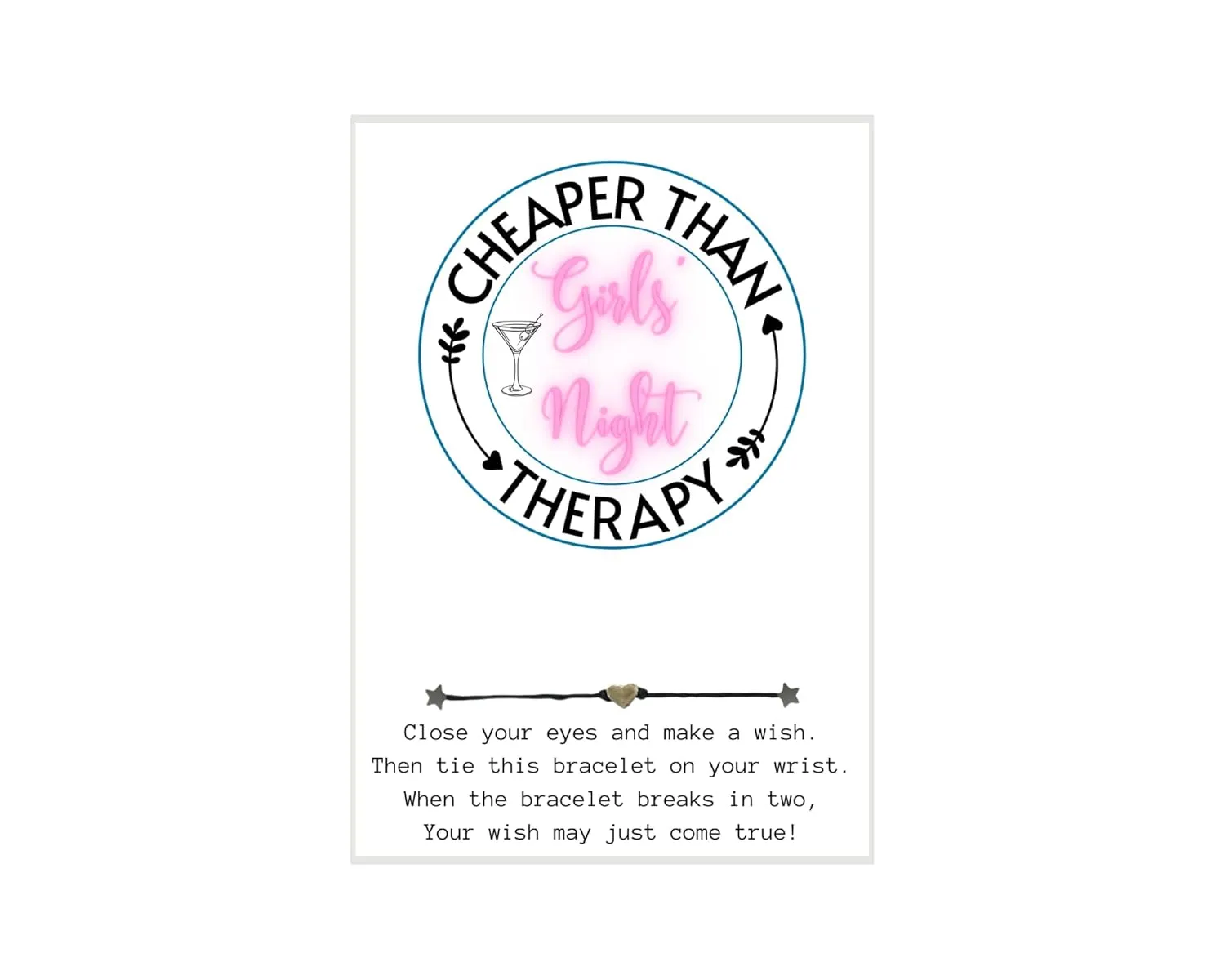 Girls' Night Cheaper Than Therapy, Wish Bracelet, Girls Night Out Gift, Gift for Friends, Girls Nigh out Gift, Friend Bracelet, Gift For Bestie, Friendship Wish Bracelet, Girl's Night Out Party Favors
