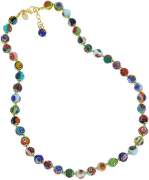 Glass Of Venice Murano Glass Necklace Shorter Length 17-Inches - Italian Millefiori Multicolor Mosaic Beads Handmade Blown Glass - Murano Glass Necklaces for Women