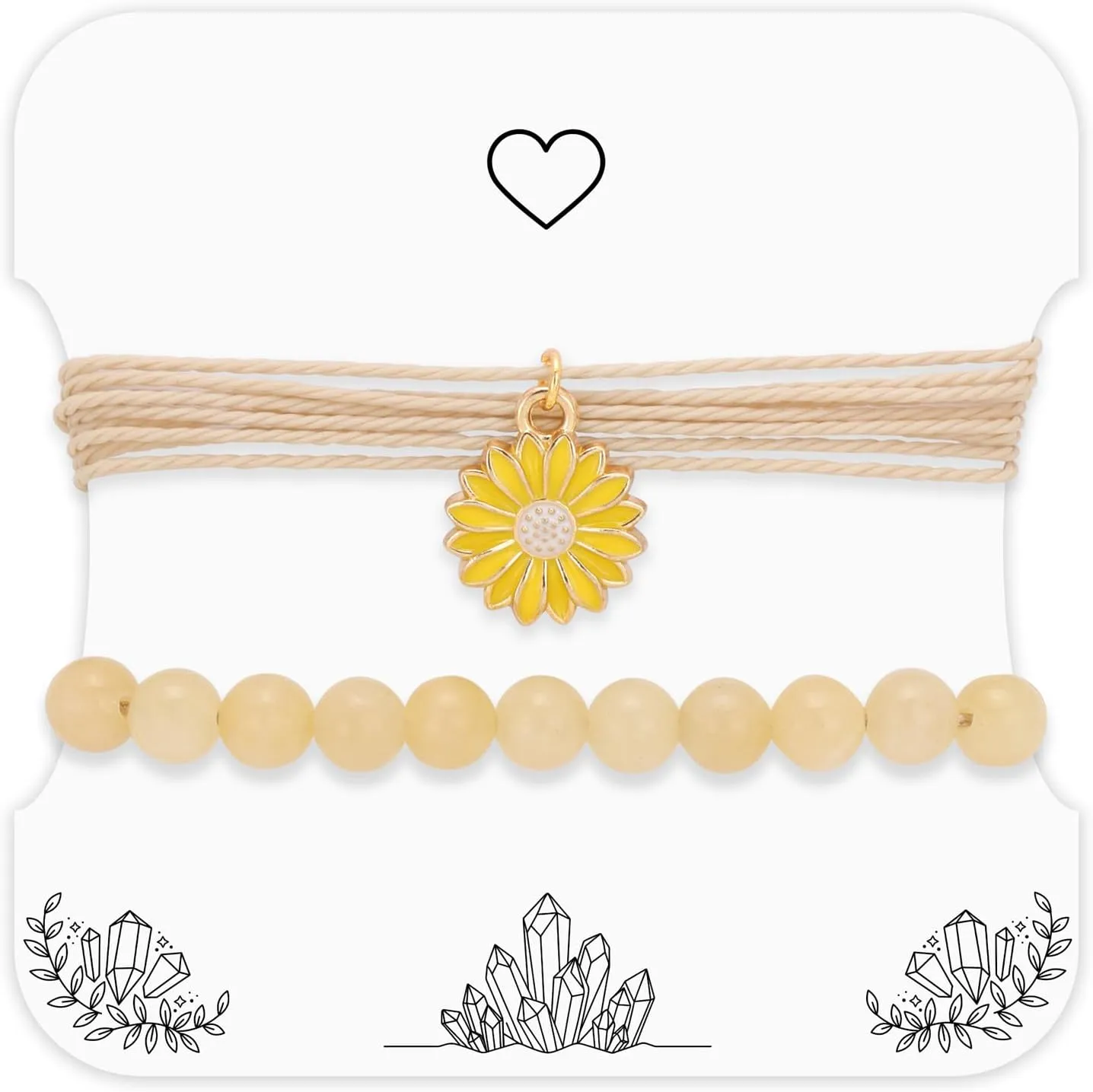 GolbalJew Natural Stone Beaded Bracelets for Women Boho Sunflower String Bracelet Adjustable Rope Bracelet Set Cute Daisy Charm Jewelry Gift