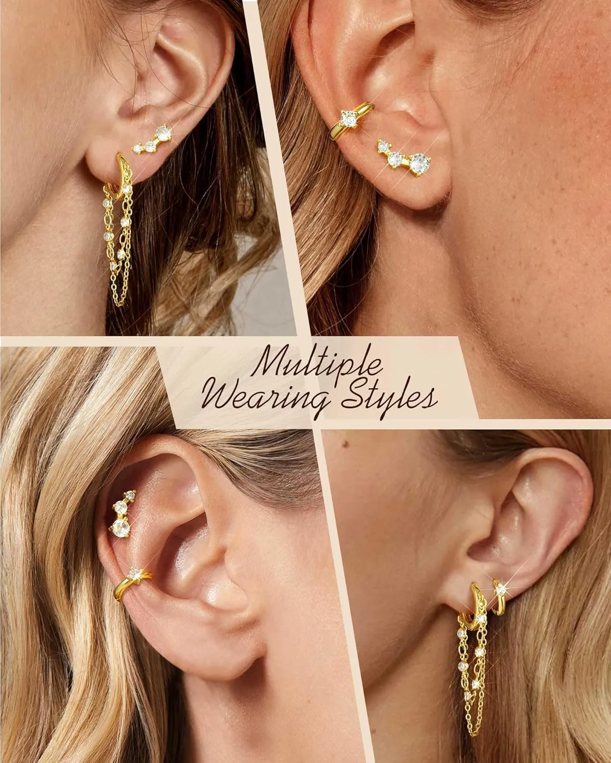 Gold Chain Earrings for Women - 14K Gold Plated Dangle Huggie Hoop Earring Fashion Jewelry Gifts for Valentines Mother's Day Christmas Birthday