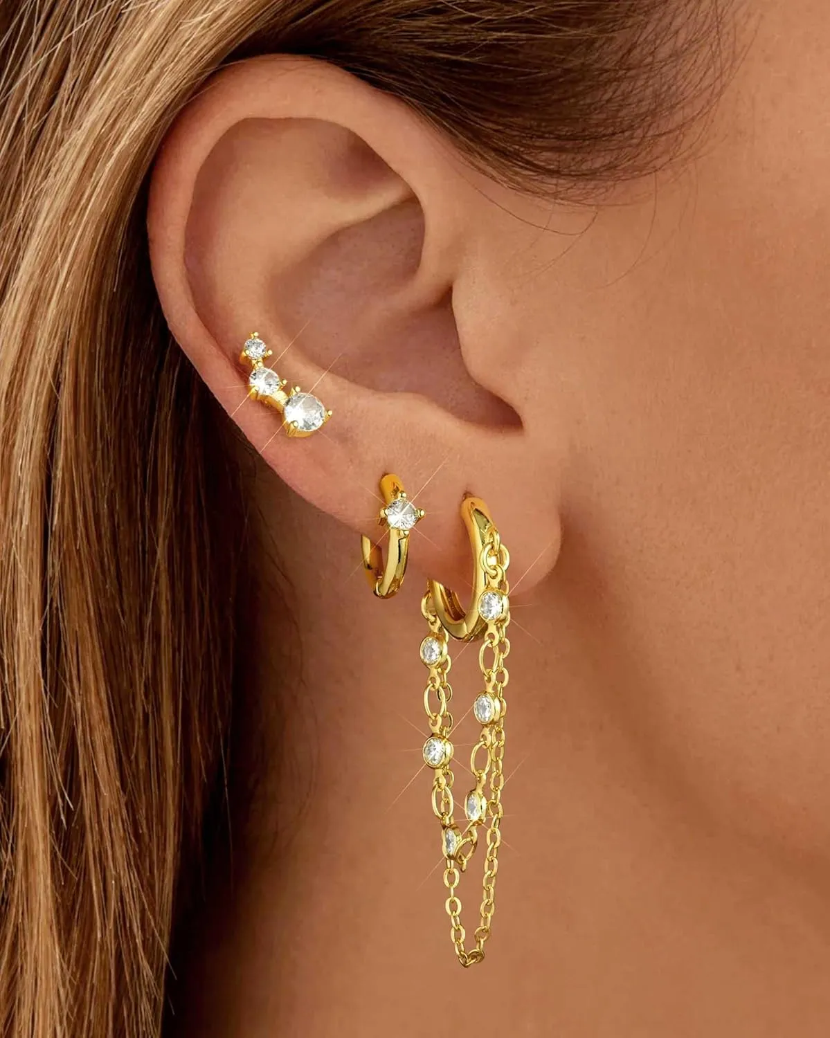Gold Chain Earrings for Women - 14K Gold Plated Dangle Huggie Hoop Earring Fashion Jewelry Gifts for Valentines Mother's Day Christmas Birthday