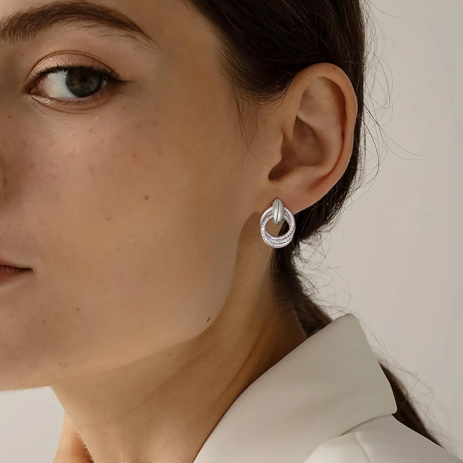 Gold Chunky Clip On Earrings for Women 14k Gold Knot Link Clip Earrings Silver Rhinestone Hoop Clip On Earrings Jewelry for Women
