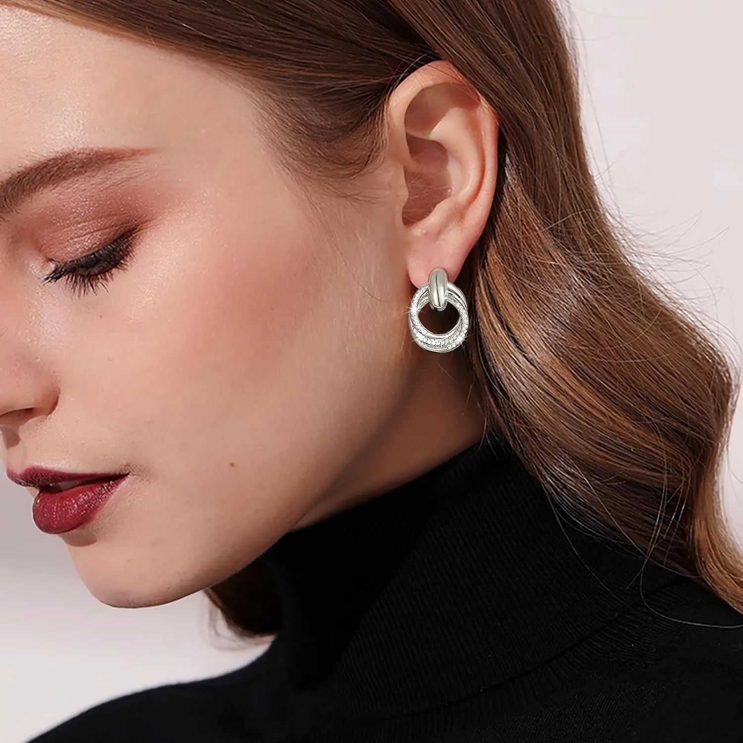 Gold Chunky Clip On Earrings for Women 14k Gold Knot Link Clip Earrings Silver Rhinestone Hoop Clip On Earrings Jewelry for Women