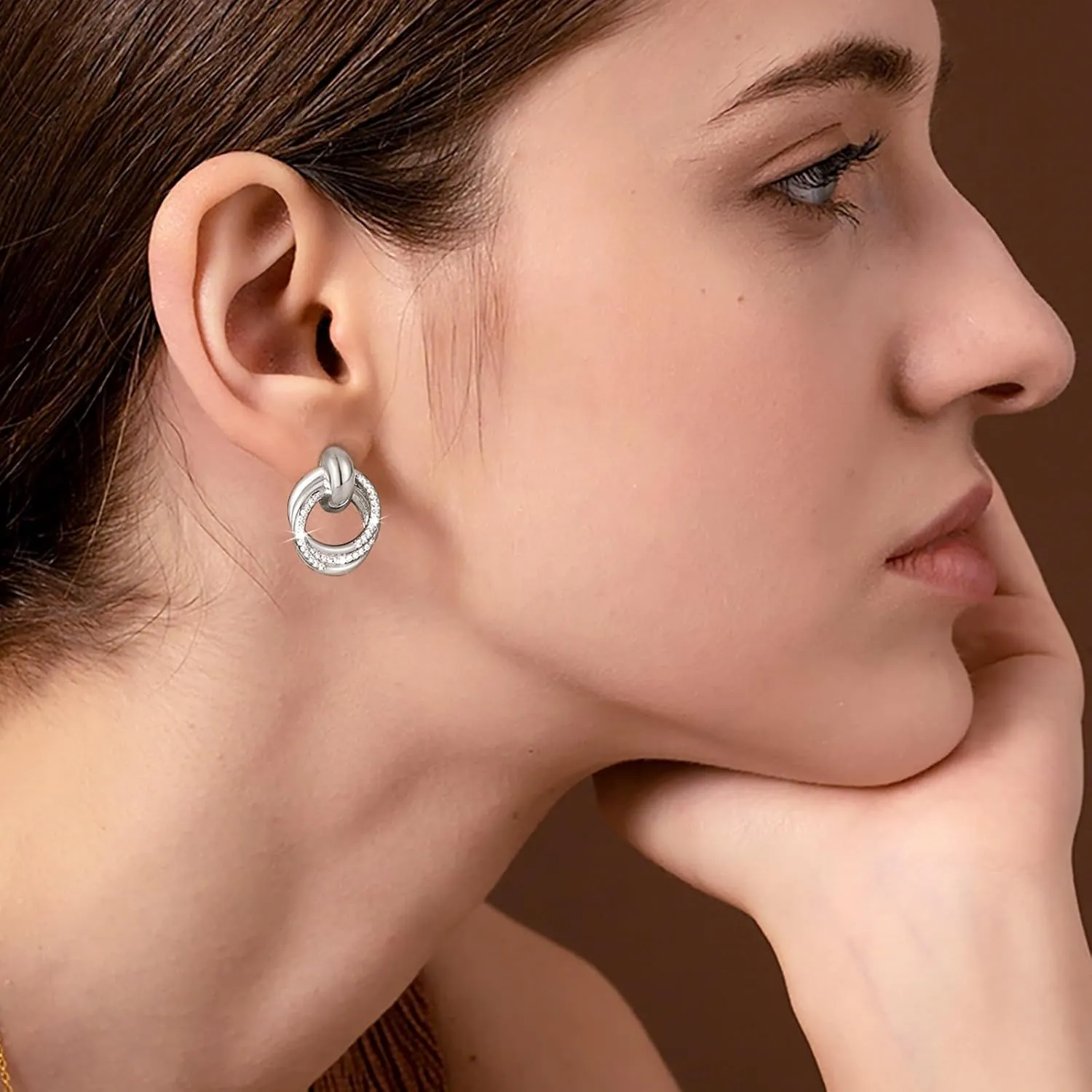 Gold Chunky Clip On Earrings for Women 14k Gold Knot Link Clip Earrings Silver Rhinestone Hoop Clip On Earrings Jewelry for Women
