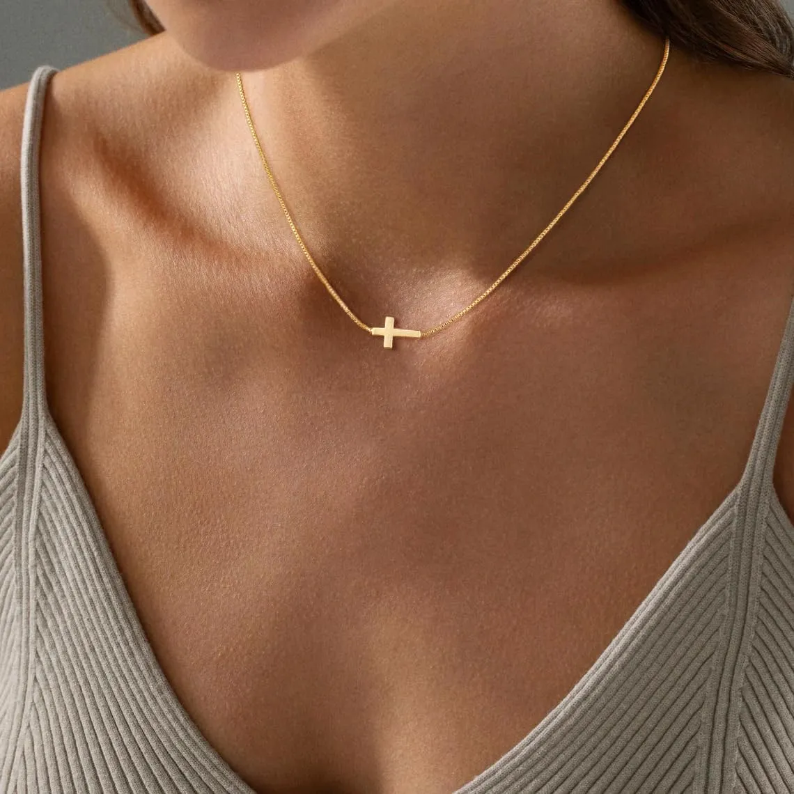 Gold Cross Necklace for Women Dainty 14K Gold Plated Cross Pendant Charm Choker Necklaces Extenders Simple Trendy Religious Jewelry Necklace Womens Simple Cute Gold Gifts