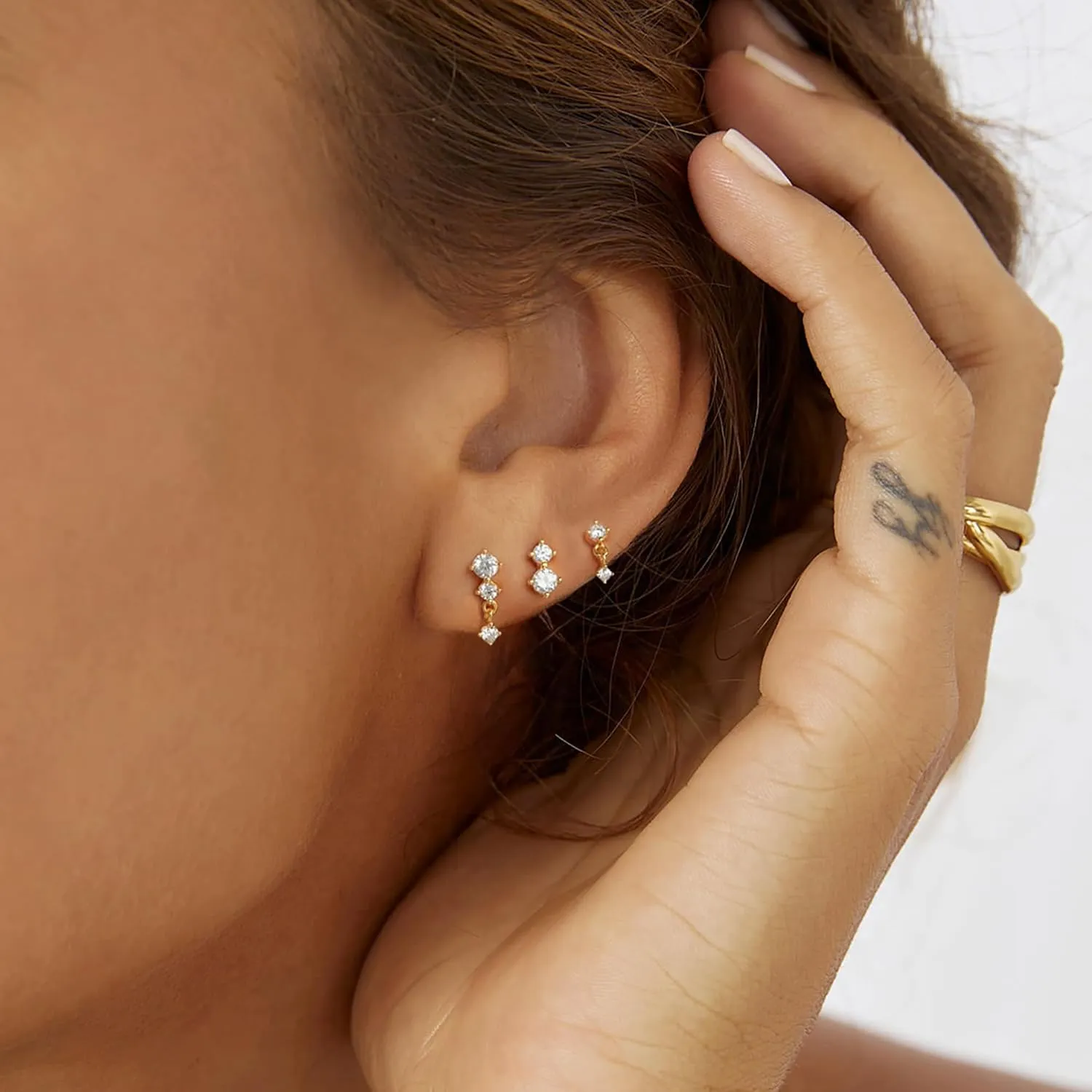 Gold Earrings for Women Trendy 14k Gold Hoop Earrings Cartilage Earring Set Hypoallergenic Cubic Zirconia Hoops Earrings Lightweight Dainty Small Stud Earrings Jewelry Gifts for Women