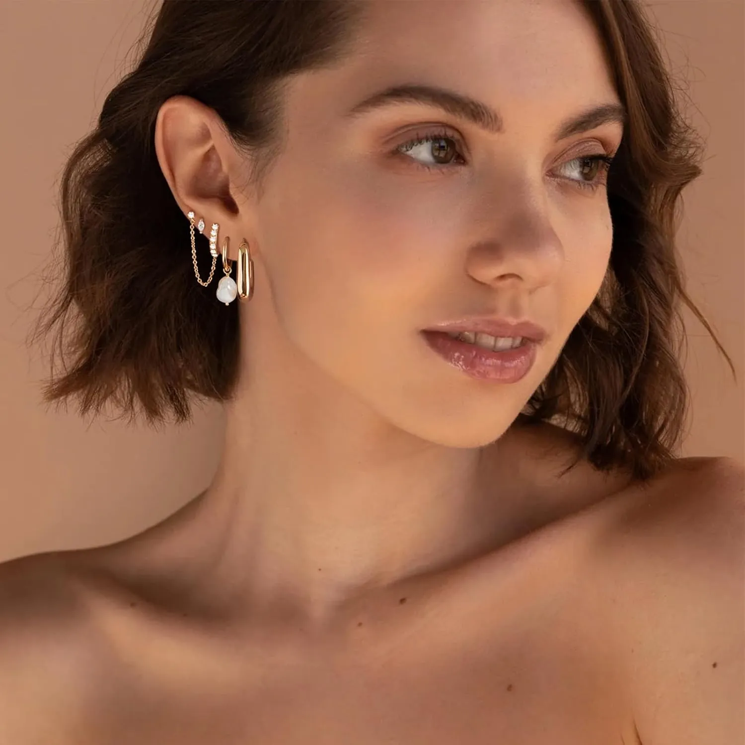 Gold Earrings Set for Women, 14K Gold Plated Stud and Cartilage Earring Sets for Multiple Piercing, Hypoallergenic Stackable Small Gold Huggie Hoop Earrings for Women Jewelry