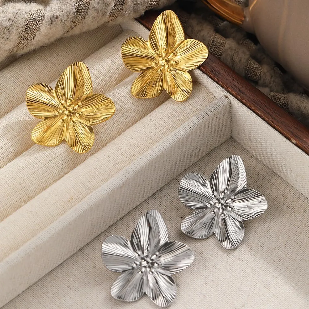 Gold Flower Earrings for Women Dangling Big Statement Earrings for Women Large Floral Stud Earring Daisy Spring Summer Fancy Earring Chunky Flower Gold Jewelry