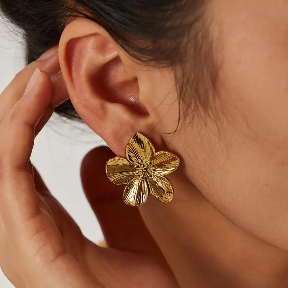 Gold Flower Earrings for Women Dangling Big Statement Earrings for Women Large Floral Stud Earring Daisy Spring Summer Fancy Earring Chunky Flower Gold Jewelry
