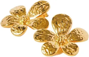 Gold Flower Stud Earrings for Women 18K Gold Plated Metal Floral Matt Earring Jewelry for Bridal Mom Teen Men for Wedding Bridesmaid Birthday Mother Day