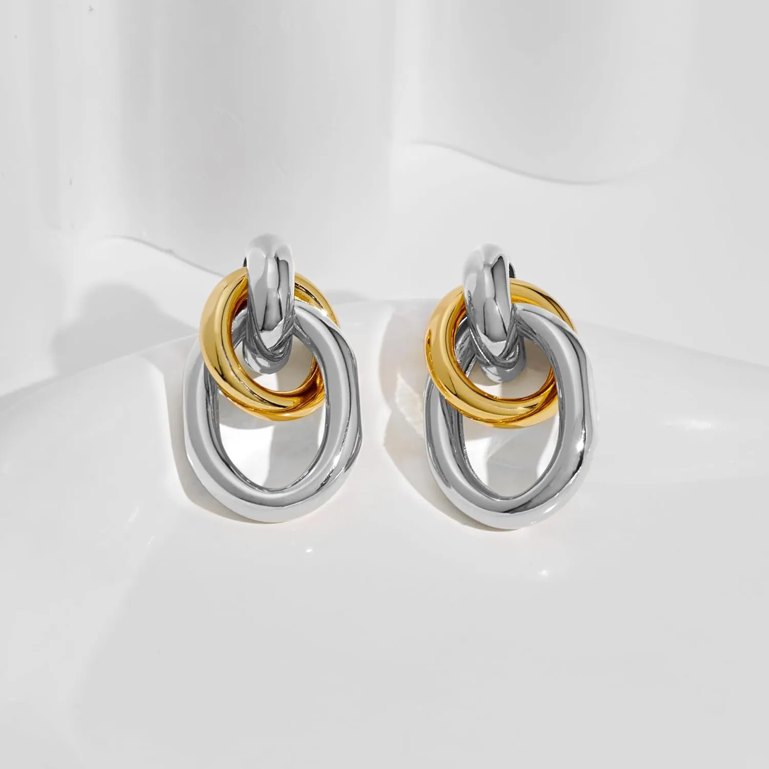 Gold Geometric Drop Dangle Earrings for Women 18K Chunky Trendy Knot Stud Small Twisted Link Earring Jewelry Gift