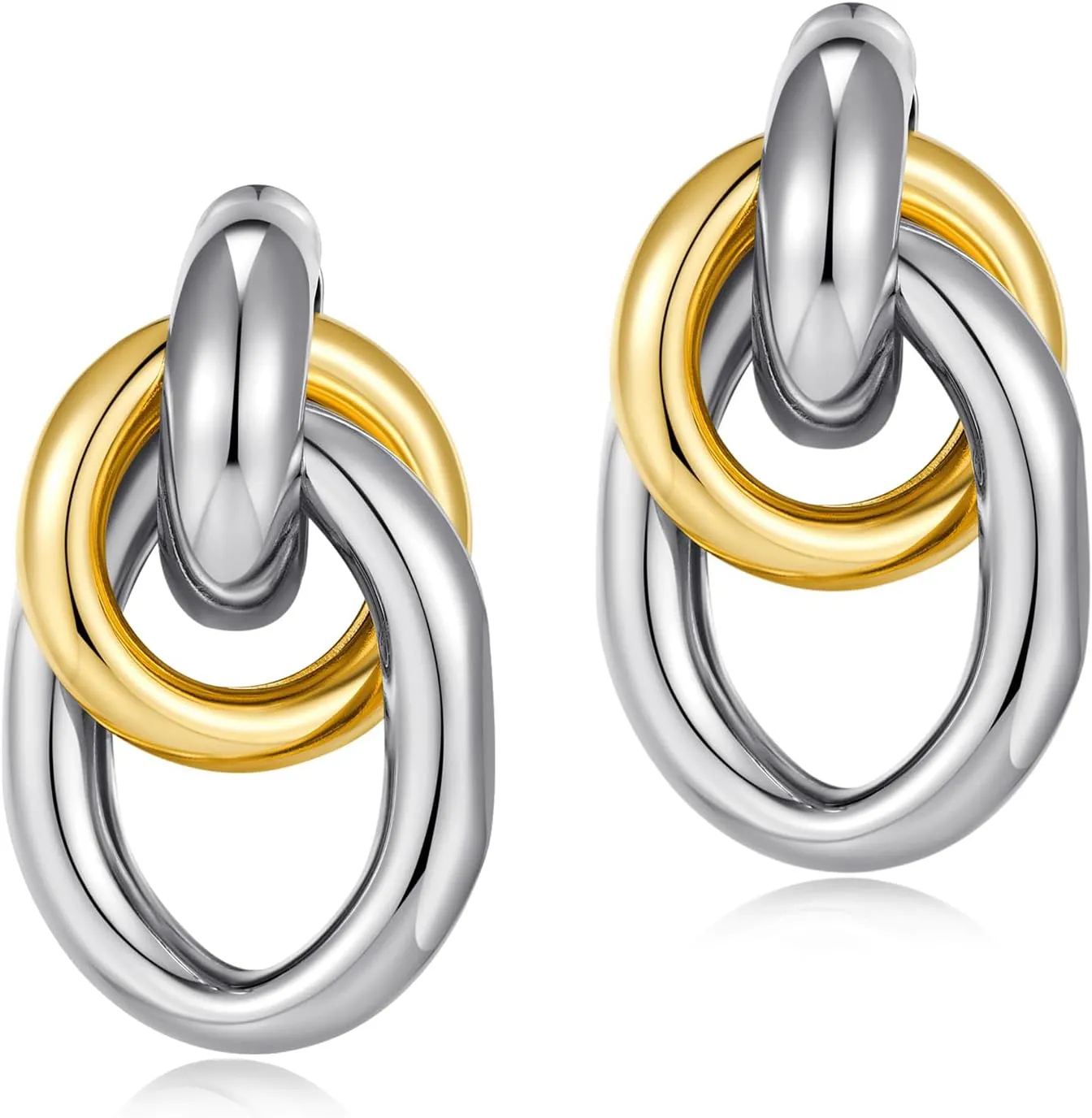 Gold Geometric Drop Dangle Earrings for Women 18K Chunky Trendy Knot Stud Small Twisted Link Earring Jewelry Gift