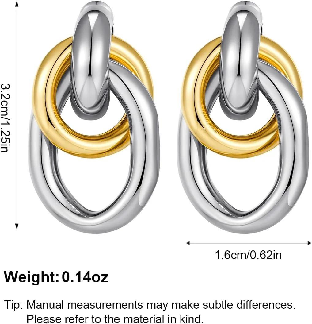 Gold Geometric Drop Dangle Earrings for Women 18K Chunky Trendy Knot Stud Small Twisted Link Earring Jewelry Gift
