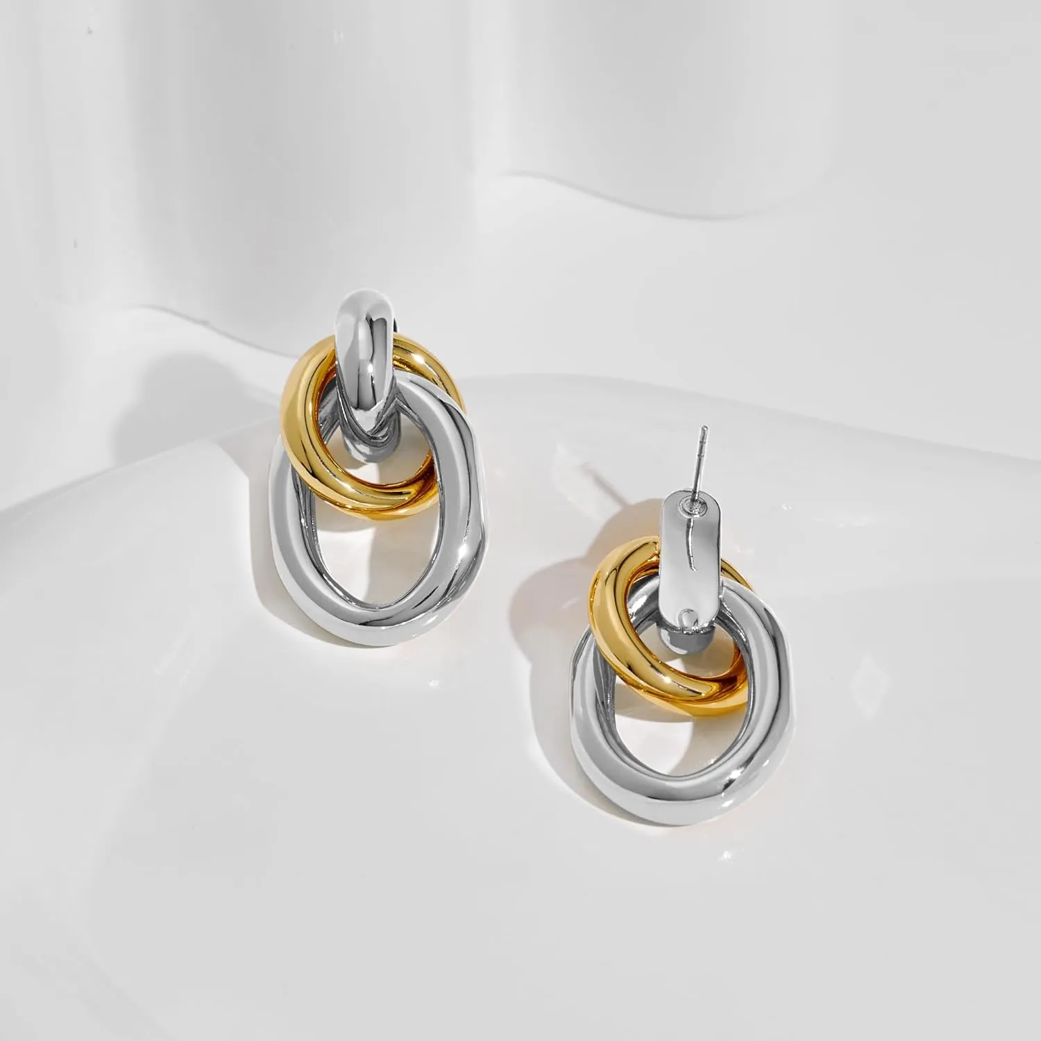 Gold Geometric Drop Dangle Earrings for Women 18K Chunky Trendy Knot Stud Small Twisted Link Earring Jewelry Gift