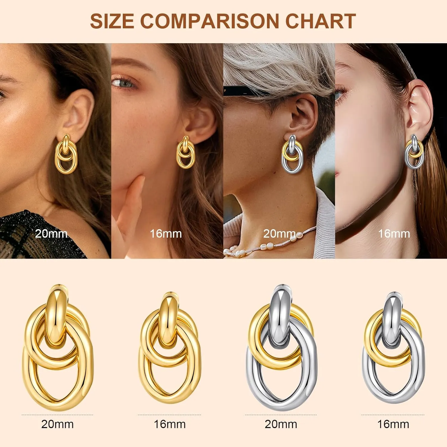 Gold Geometric Drop Dangle Earrings for Women 18K Chunky Trendy Knot Stud Small Twisted Link Earring Jewelry Gift