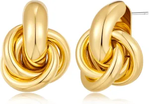 Gold Geometric Drop Dangle Earrings for Women 18K Chunky Trendy Knot Stud Small Twisted Link Earring Jewelry Gift