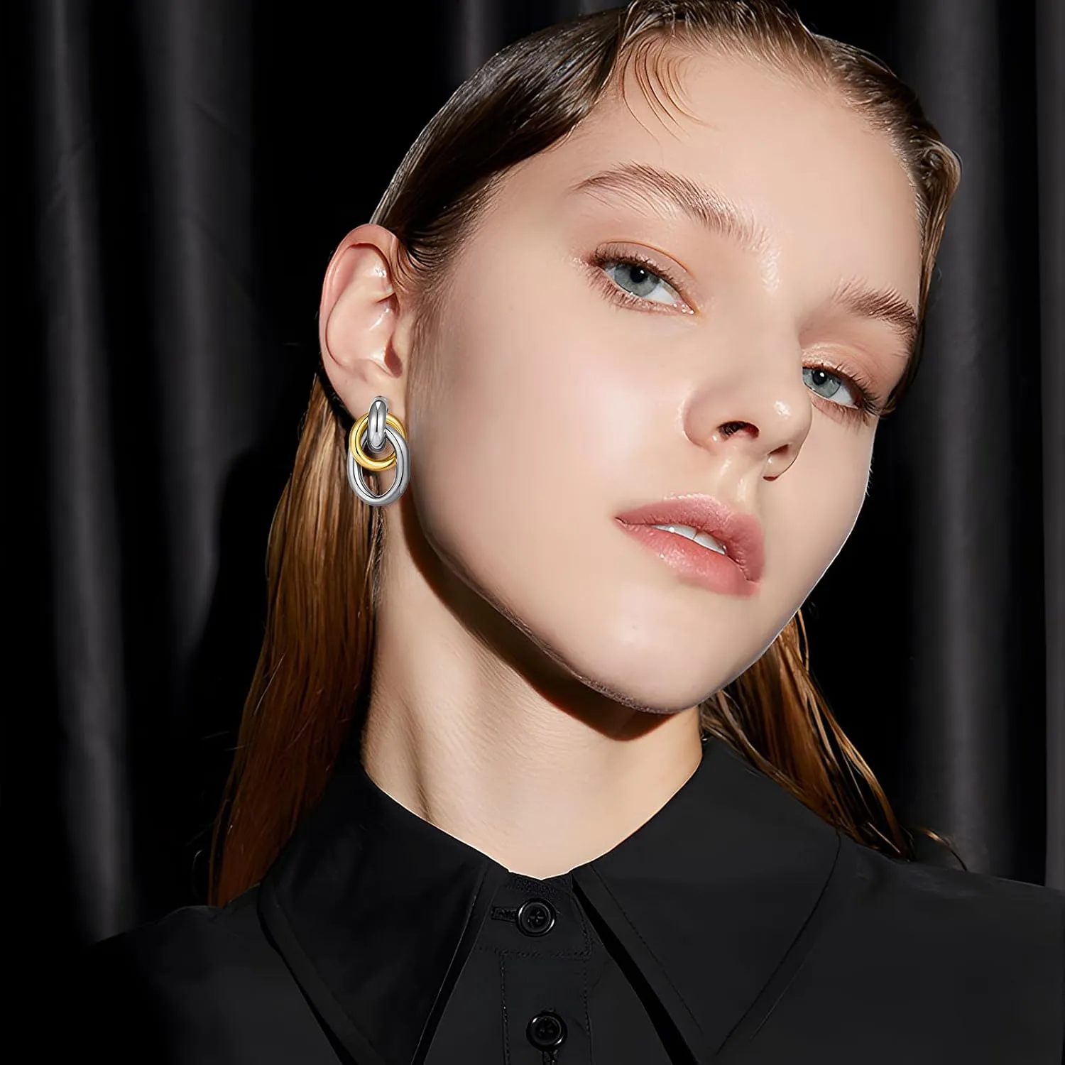 Gold Geometric Drop Dangle Earrings for Women 18K Chunky Trendy Knot Stud Small Twisted Link Earring Jewelry Gift