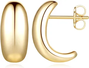 Gold Hoop Earrings 14K Gold Hoop Earrings for Women Thick Studs Earring Glossy Half Hoops Earring for Women