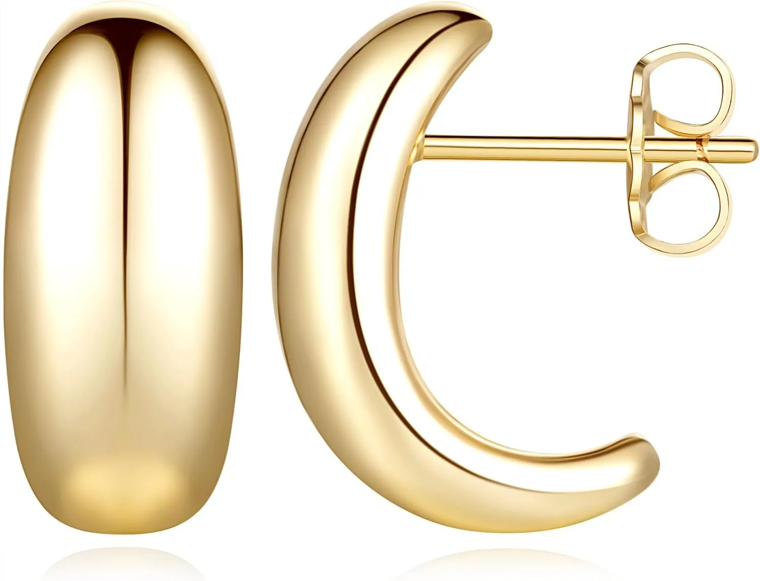 Gold Hoop Earrings 14K Gold Hoop Earrings for Women Thick Studs Earring Glossy Half Hoops Earring for Women