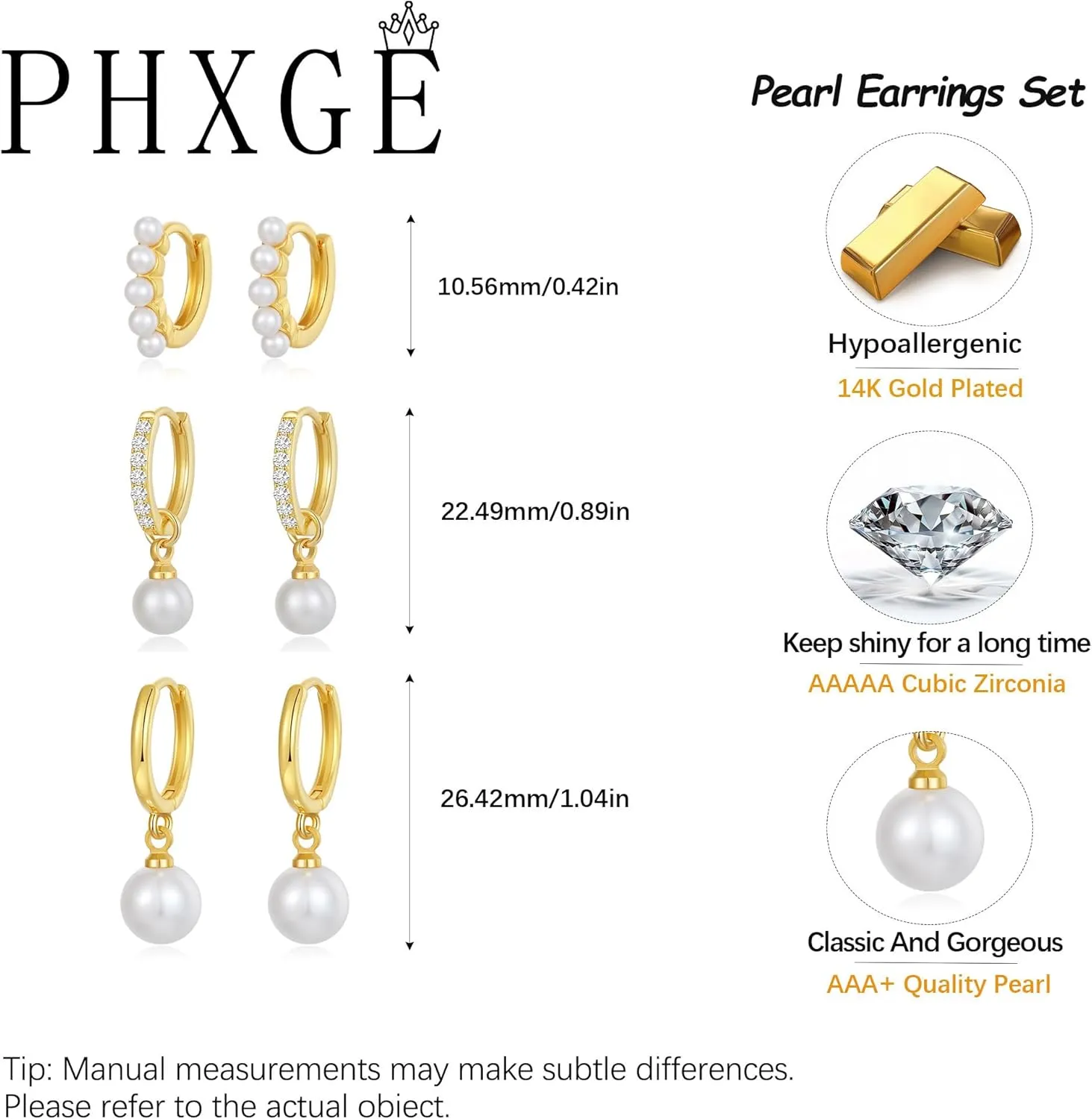 Gold Hoop Earrings Set for Women Trendy, 14K Gold Plated Hoops Huggie Earrings Dainty Cartilage Dangle Studs Cubic Zirconia Hypoallergenic Lightweight Jewelry Gifts
