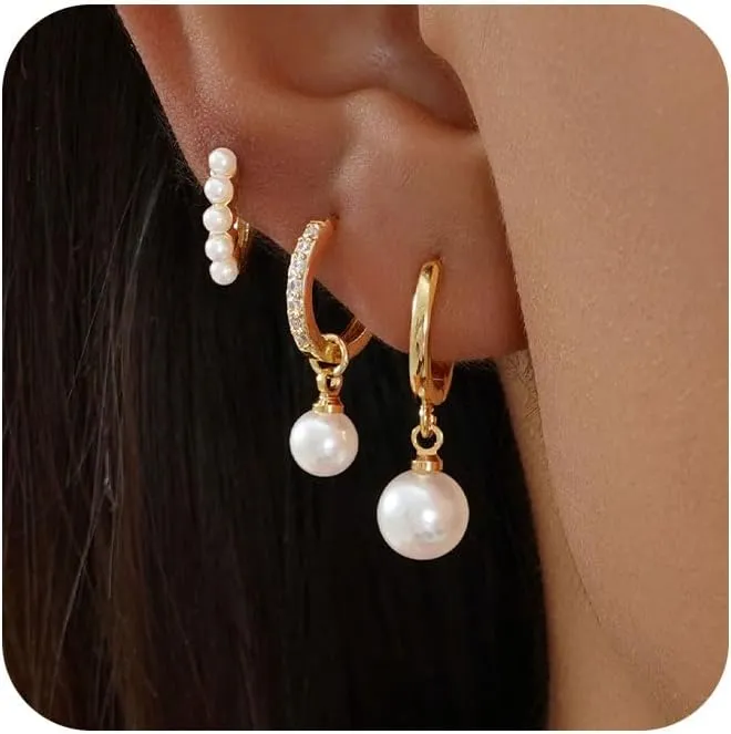 Gold Hoop Earrings Set for Women Trendy, 14K Gold Plated Hoops Huggie Earrings Dainty Cartilage Dangle Studs Cubic Zirconia Hypoallergenic Lightweight Jewelry Gifts
