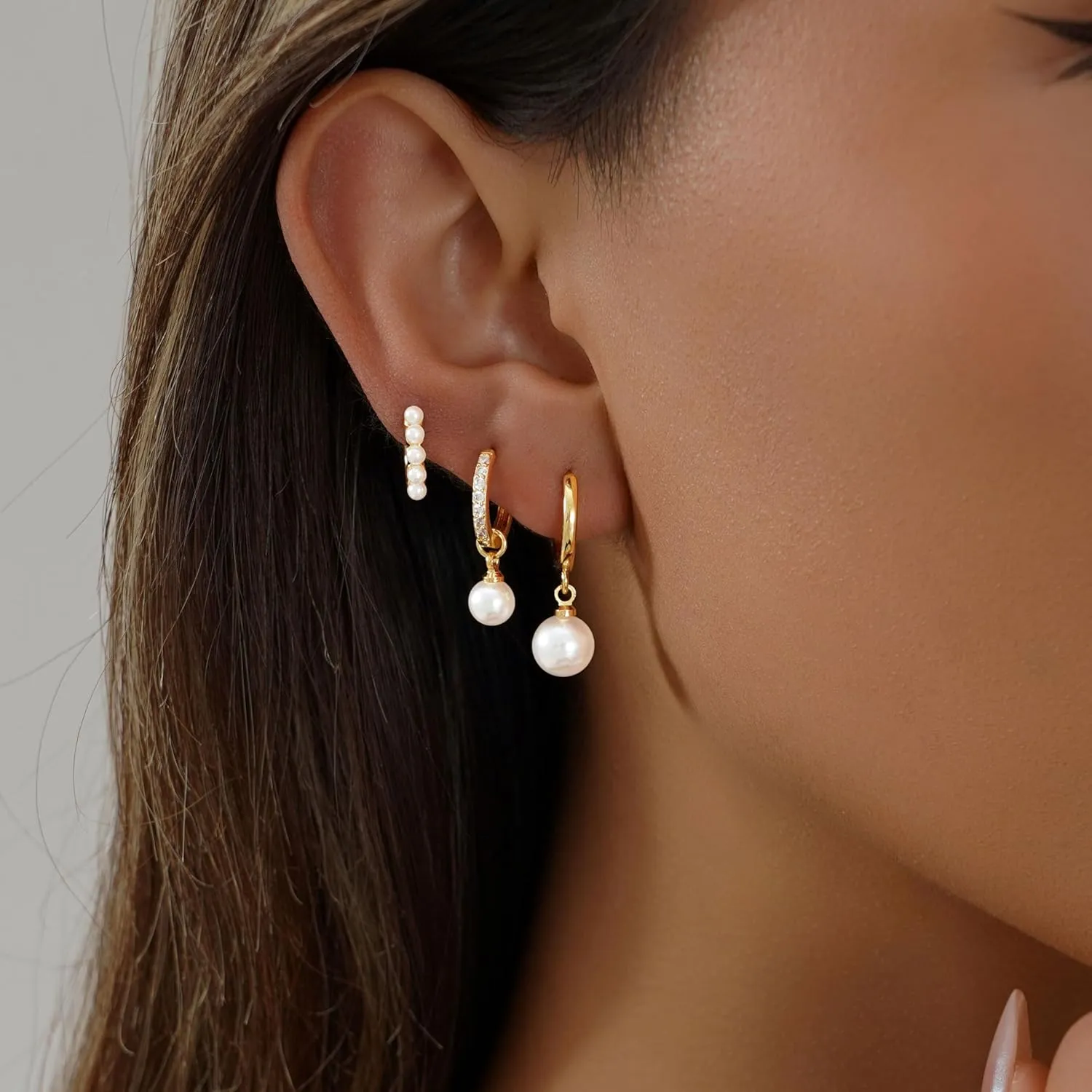 Gold Hoop Earrings Set for Women Trendy, 14K Gold Plated Hoops Huggie Earrings Dainty Cartilage Dangle Studs Cubic Zirconia Hypoallergenic Lightweight Jewelry Gifts