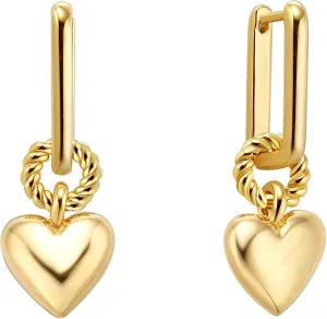Gold Huggie Hoop Earrings for Women, 14K Gold Plated Heart Earrings Dangle Drop Small Boho Heart Hoop Earrings Handmade Hypoallergenic Jewelry Gift