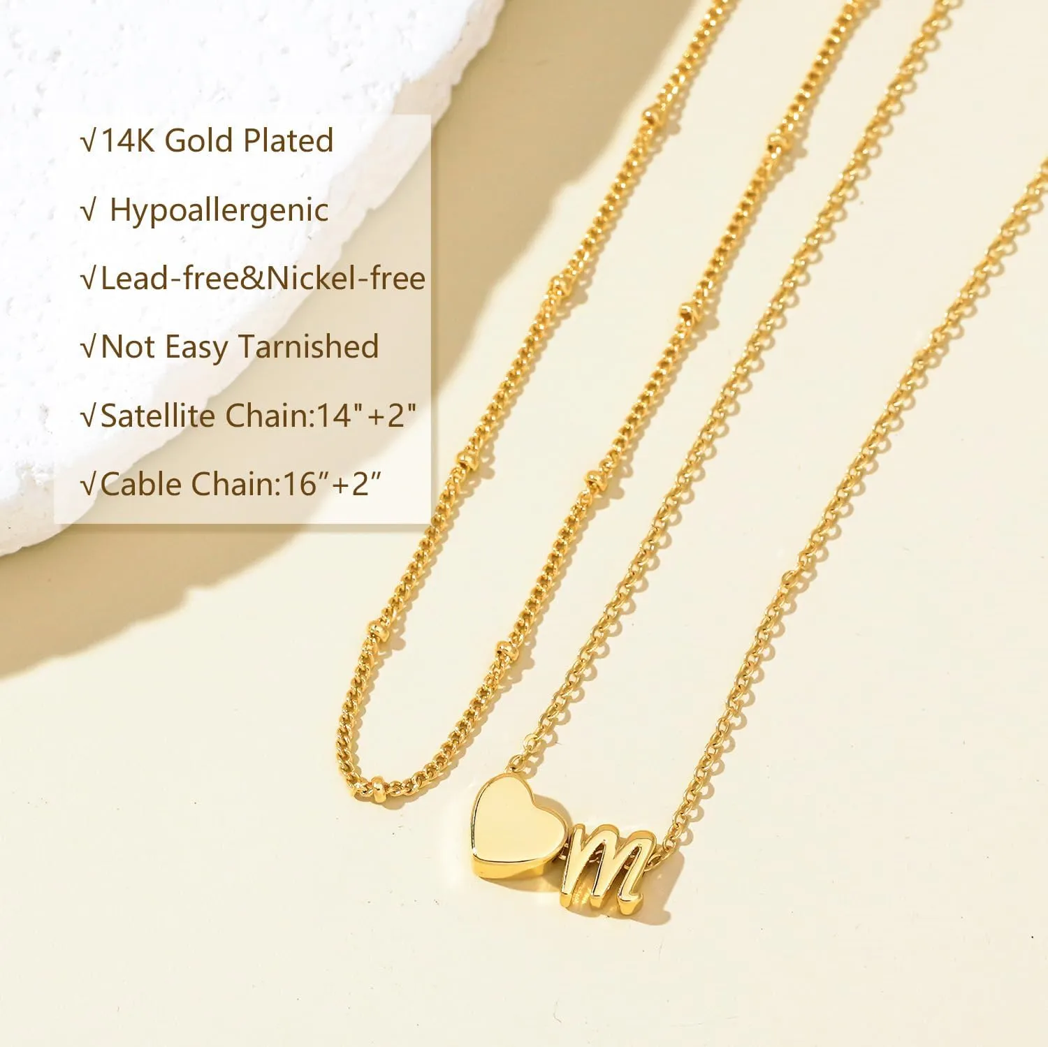 Gold Initial Necklace for Women, 14k Gold Plated Heart Initial Letter A-Z Pendant Necklace Dainty Layered Gold Choker Necklaces for Women Trendy Jewelry Birthday Gifts