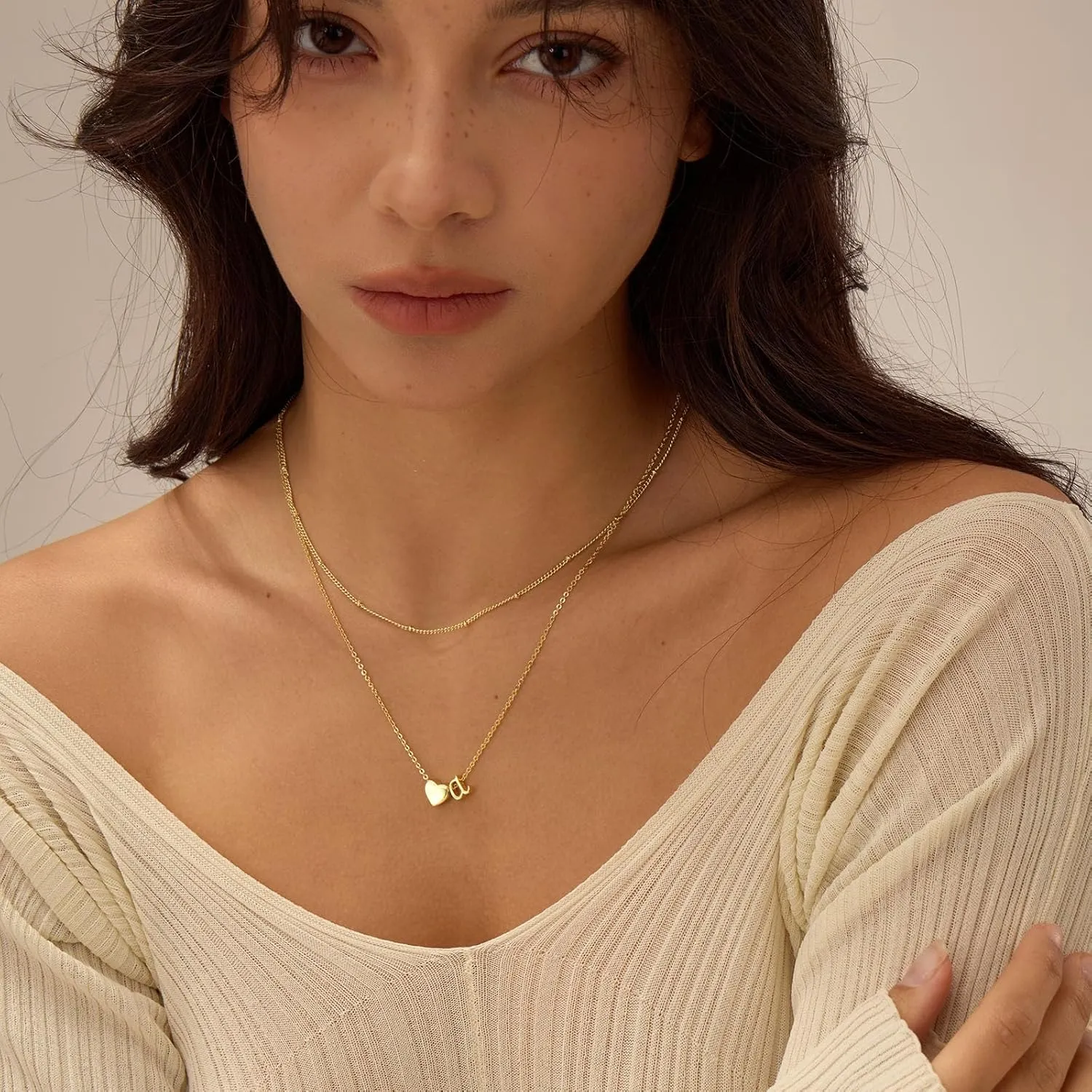 Gold Initial Necklace for Women, 14k Gold Plated Heart Initial Letter A-Z Pendant Necklace Dainty Layered Gold Choker Necklaces for Women Trendy Jewelry Birthday Gifts