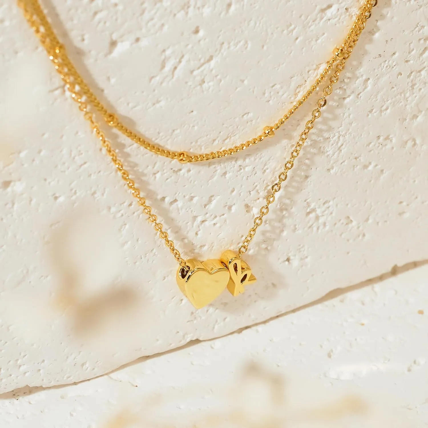 Gold Initial Necklace for Women, 14k Gold Plated Heart Initial Letter A-Z Pendant Necklace Dainty Layered Gold Choker Necklaces for Women Trendy Jewelry Birthday Gifts