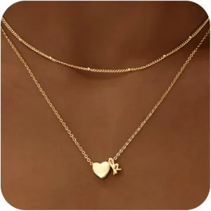 Gold Initial Necklace for Women, 14k Gold Plated Heart Initial Letter A-Z Pendant Necklace Dainty Layered Gold Choker Necklaces for Women Trendy Jewelry Birthday Gifts